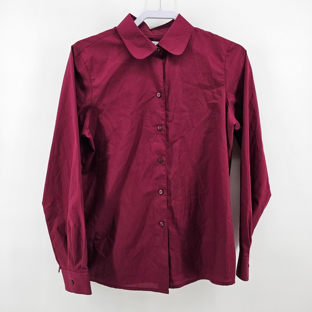 Foxcroft Button Down Women 10 Burgundy Peter Pan Collar Shaped Shirt